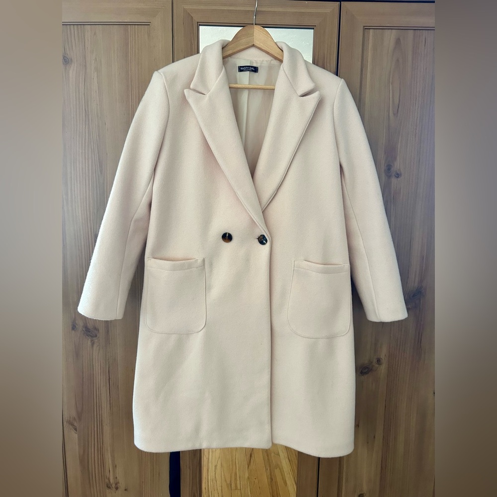 Nasty Gal Cream Double-Breasted Coat